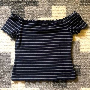 Cropped ruffled edge off the shoulder top